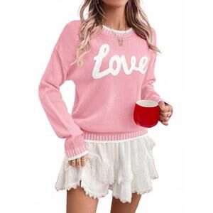 NEW LITTLE DAISY CLOSET love chenille letter graphic sweater in pink